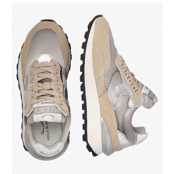 NWT VOILE BLANCHE QWARK HYPE WOMAN Leather and Fabric Sneakers in Grey-Beige - Picture 3 of 15